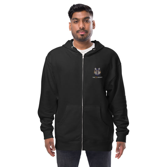 Embroidered unisex fleece zip up hoodie