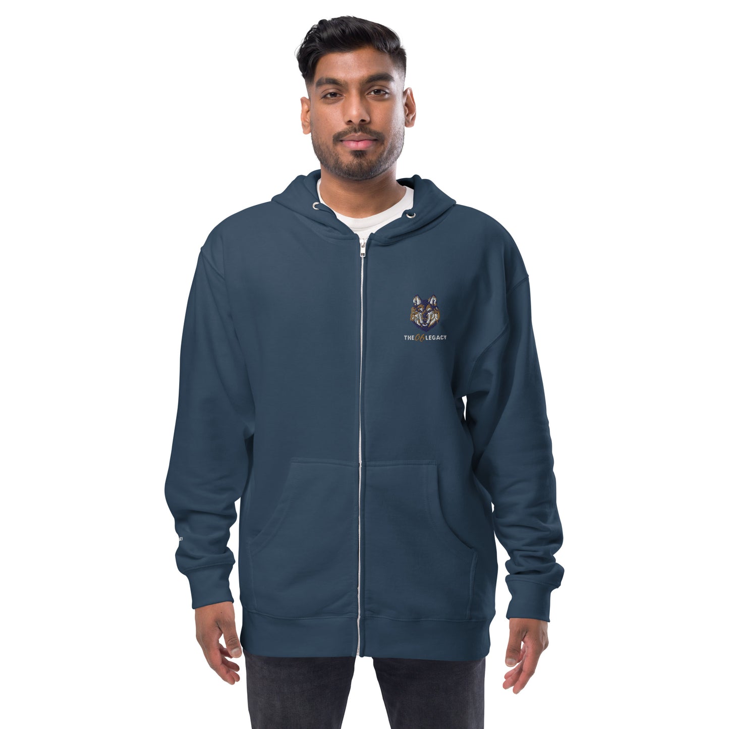 Embroidered unisex fleece zip up hoodie