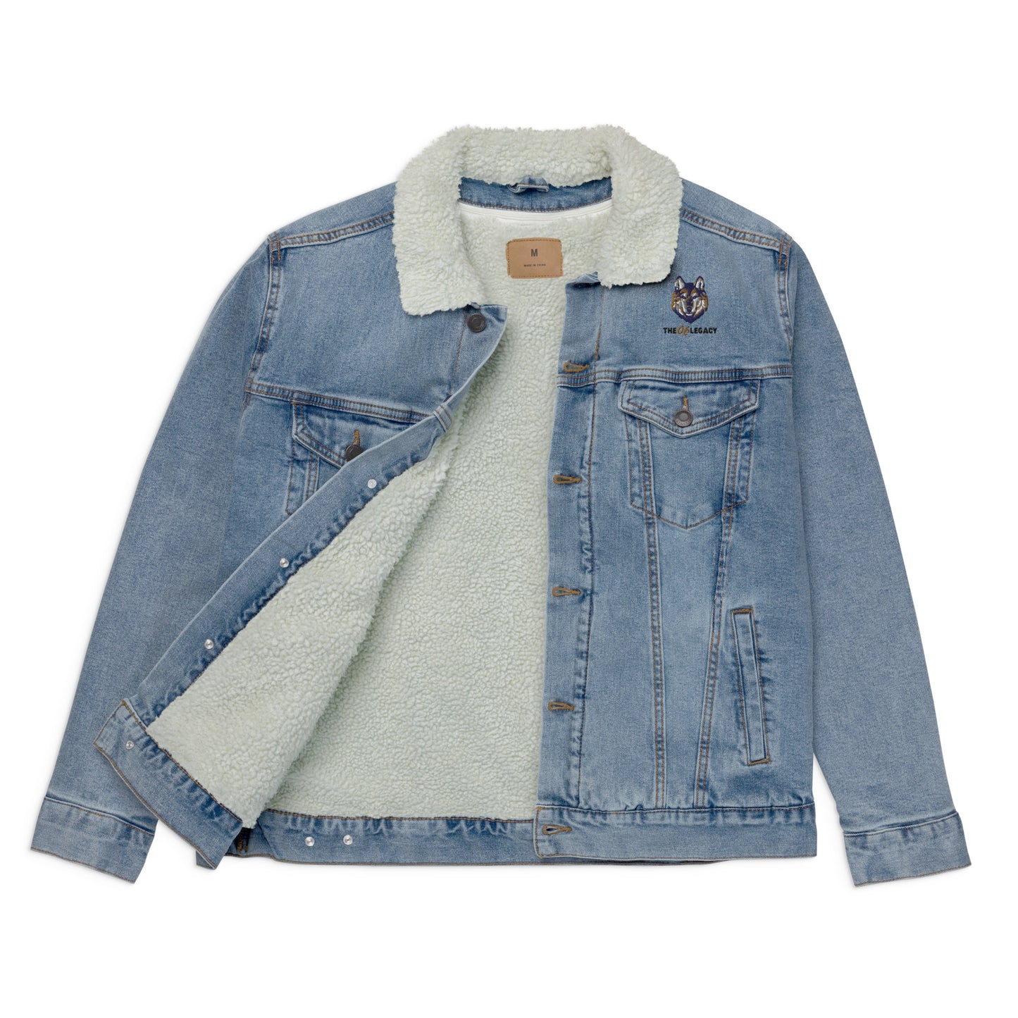 Embroidered unisex denim sherpa jacket