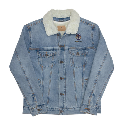 Embroidered unisex denim sherpa jacket