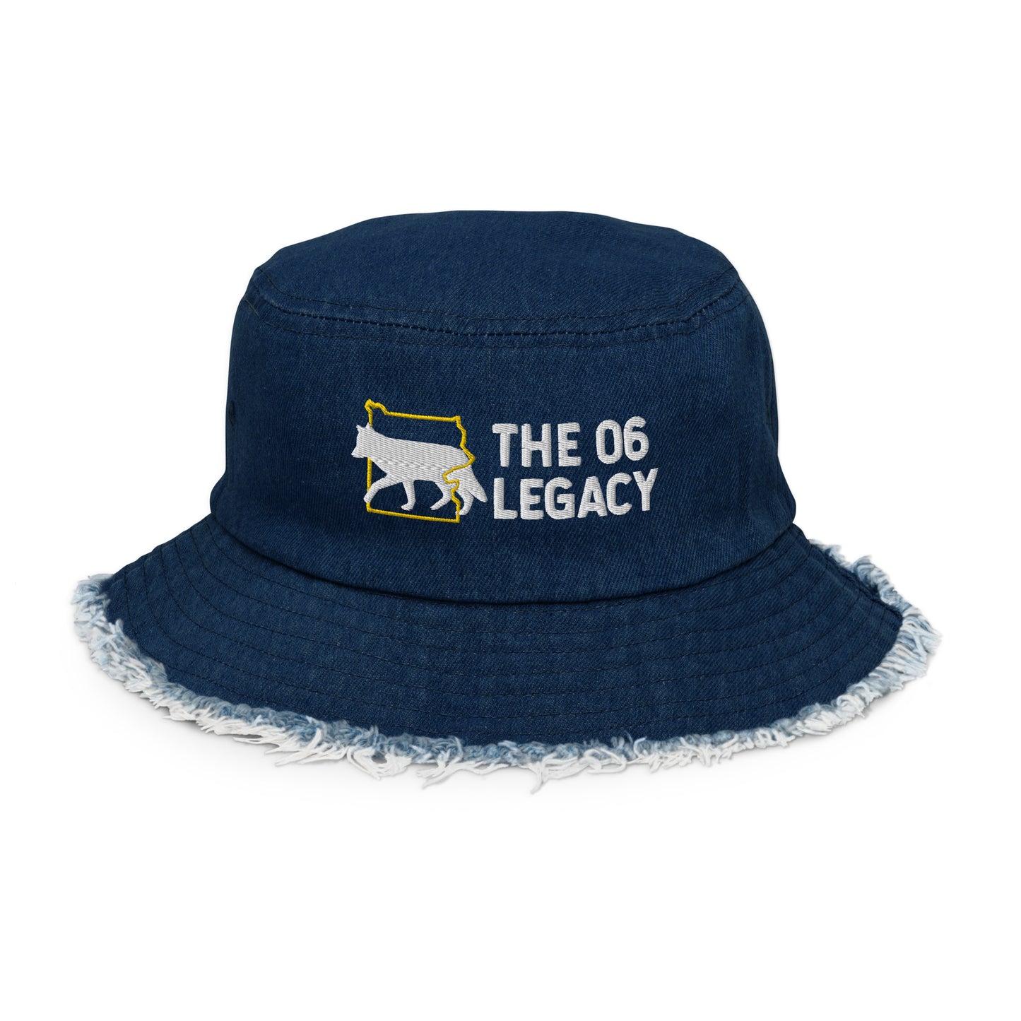 Embroidered distressed denim bucket hat